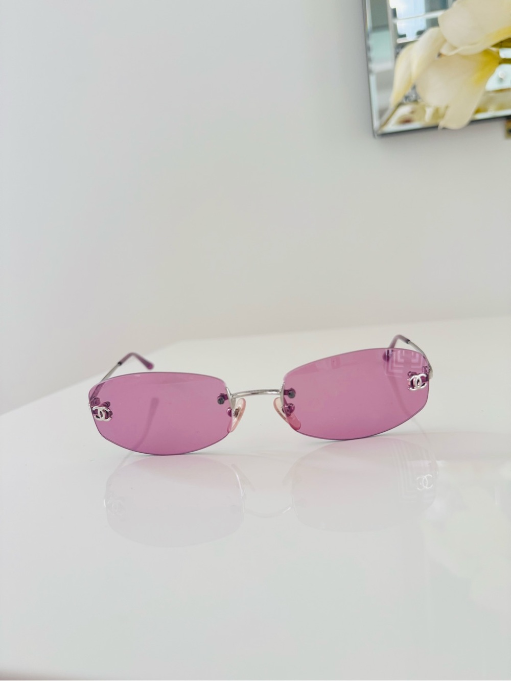 RARE 🍒Vintage Chanel pink  rimless sunglasses. - Picture 4 of 10